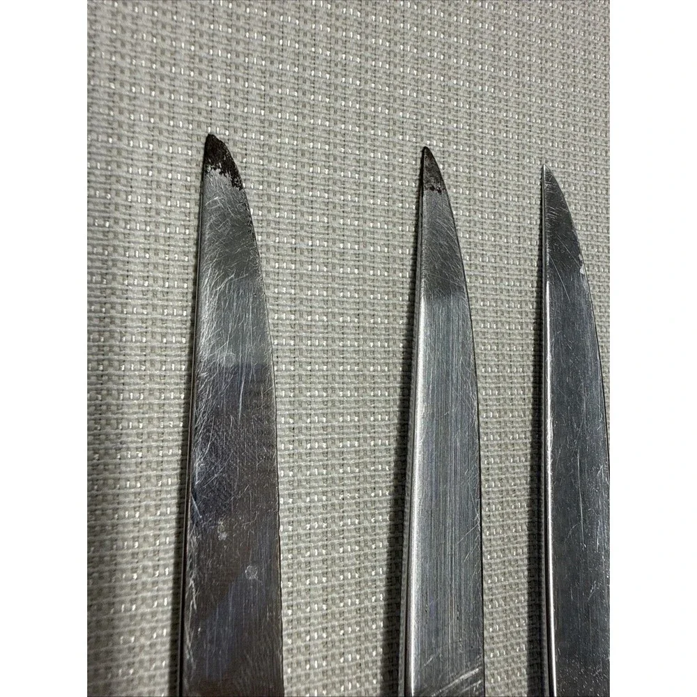 Set of 4 Vintage Briddell Steak Knifes Cream Handle MCM Kitchen w/ knife caddy